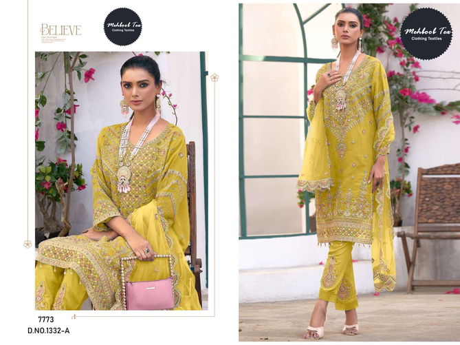 1332 A To D Mehboob Tex Embroidery Organza Pakistani Suits Wholesale Suppliers In India
